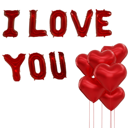 Red Letters Foil & Heart Shape Foil Balloon(I Love You Letters With Heart Shape Foil Balloon)