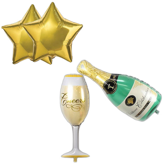 Champagne Bottle Foil Balloon with star foil balloon