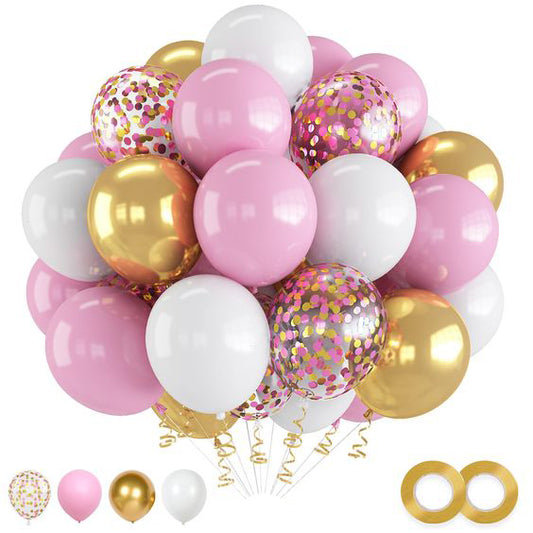 Golden Chrome Balloon, White Balloon & Pastel Pink Balloon Combo of Balloon | For Party Decoration